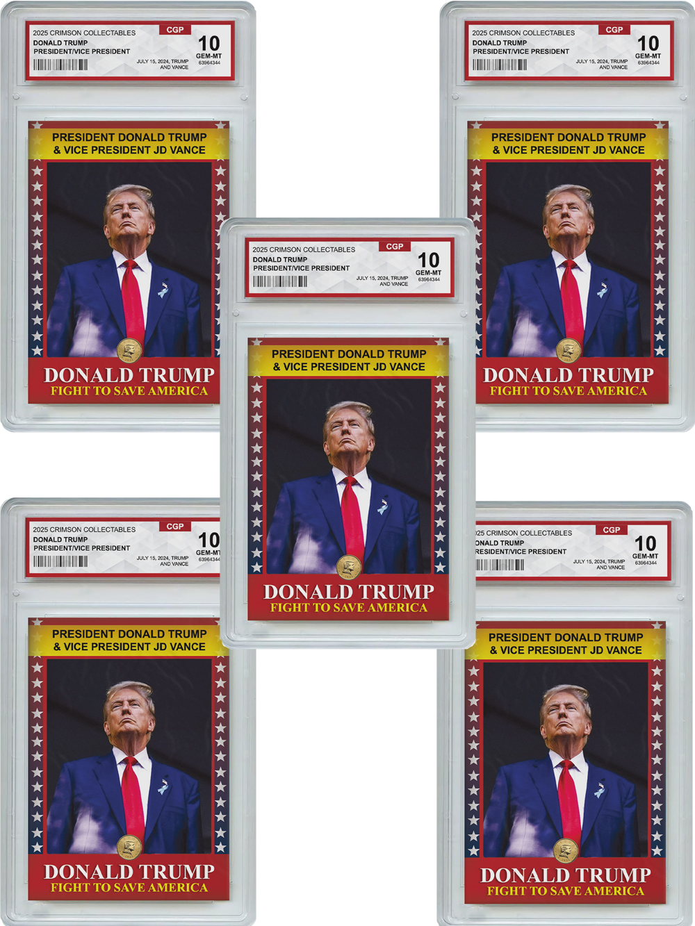 5 x Donald Trump Trading Card - 3D Donald Trump/JD Vance- Gem Mint Graded 3D Collectable Card