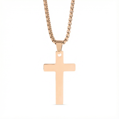 18K Gold Plated Christian Cross Necklace for Men & Women – 1 Inch Stainless Steel Pendant, Rounded Box Chain
