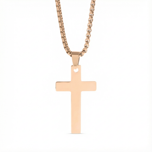 18K Gold Plated Christian Cross Necklace for Men & Women – 1 Inch Stainless Steel Pendant, Rounded Box Chain
