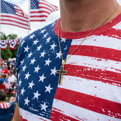 Cross Pendant for Men & Women – Matte Black and Gold Ion Plated Stainless Steel Cross Pendant – Durable, Waterproof, Religious Jewelry - (Chain Not Included)
