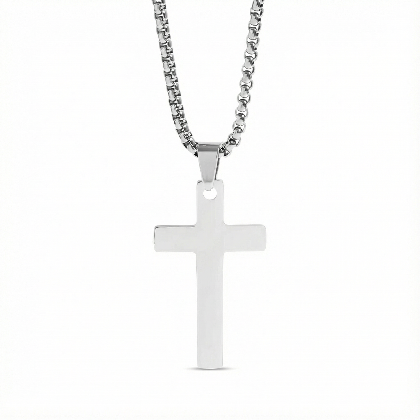 Christian Cross Necklace for Men & Women – 1 Inch Stainless Steel Pendant, Rounded Box Chain – Waterproof, Hypoallergenic Religious Jewelry Gift