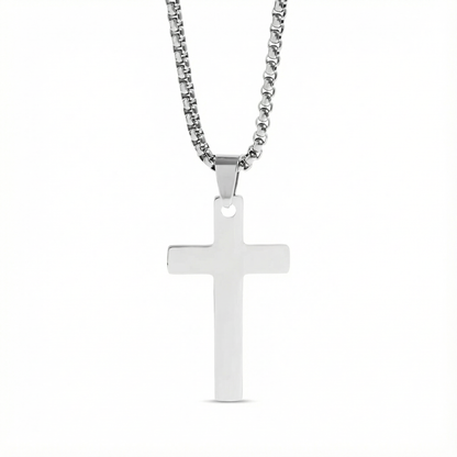 Christian Cross Necklace for Men & Women – 1 Inch Stainless Steel Pendant, Rounded Box Chain – Waterproof, Hypoallergenic Religious Jewelry Gift