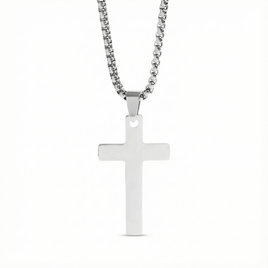 Christian Cross Necklace for Men & Women – 1 Inch Stainless Steel Pendant, Rounded Box Chain – Waterproof, Hypoallergenic Religious Jewelry Gift
