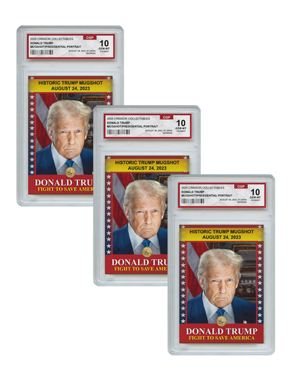 3 x Donald Trump Trading Card - 3D Mugshot/Presidential Portrait - Gem Mint Graded 3D Collectable Card