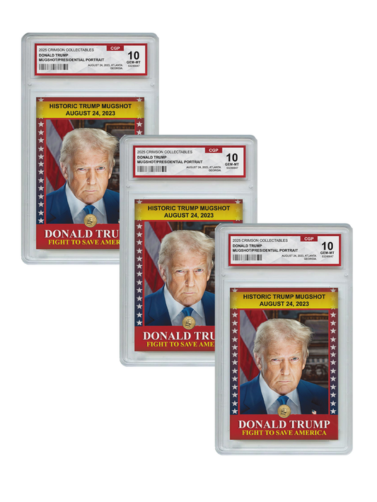 3 x Donald Trump Trading Card - 3D Mugshot/Presidential Portrait - Gem Mint Graded 3D Collectable Card