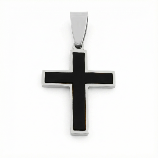 Cross Pendant for Men & Women – Matte Black Ion Plated Stainless Steel Cross Pendant with Modern Chain – Durable, Waterproof Jewelry - (Chain Not Included)