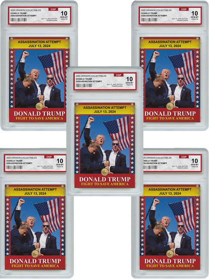 5 x Donald Trump Trading Card - 3D Assassination Attempt - Gem Mint Graded 3D Collectable Card