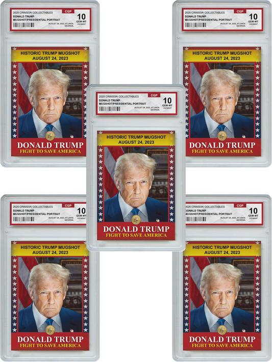 5 x Donald Trump Trading Card - 3D Mugshot/Presidential Portrait - Gem Mint Graded 3D Collectable Card