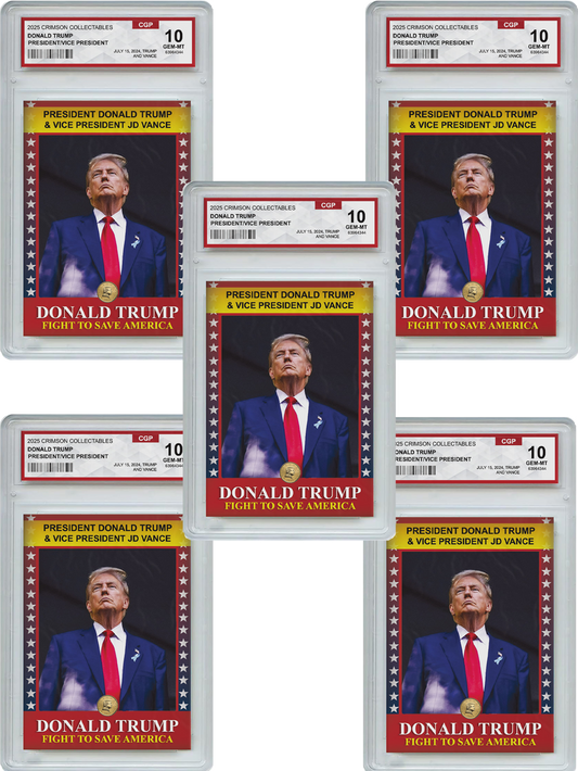 5 x Donald Trump Trading Card - 3D Donald Trump/JD Vance- Gem Mint Graded 3D Collectable Card