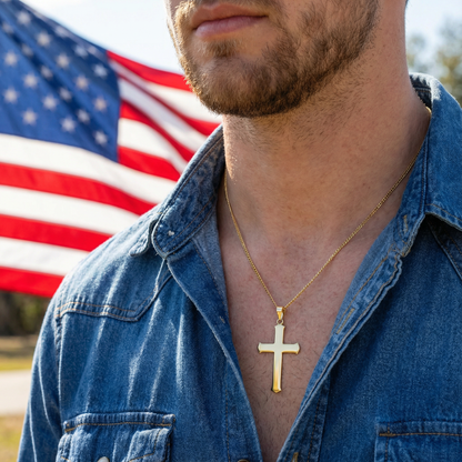 18K Gold Plated Cross Pendant Only – Solid Stainless Steel Religious Charm – Waterproof, Non-Tarnish Replacement Cross for Men & Women (No Chain Included)