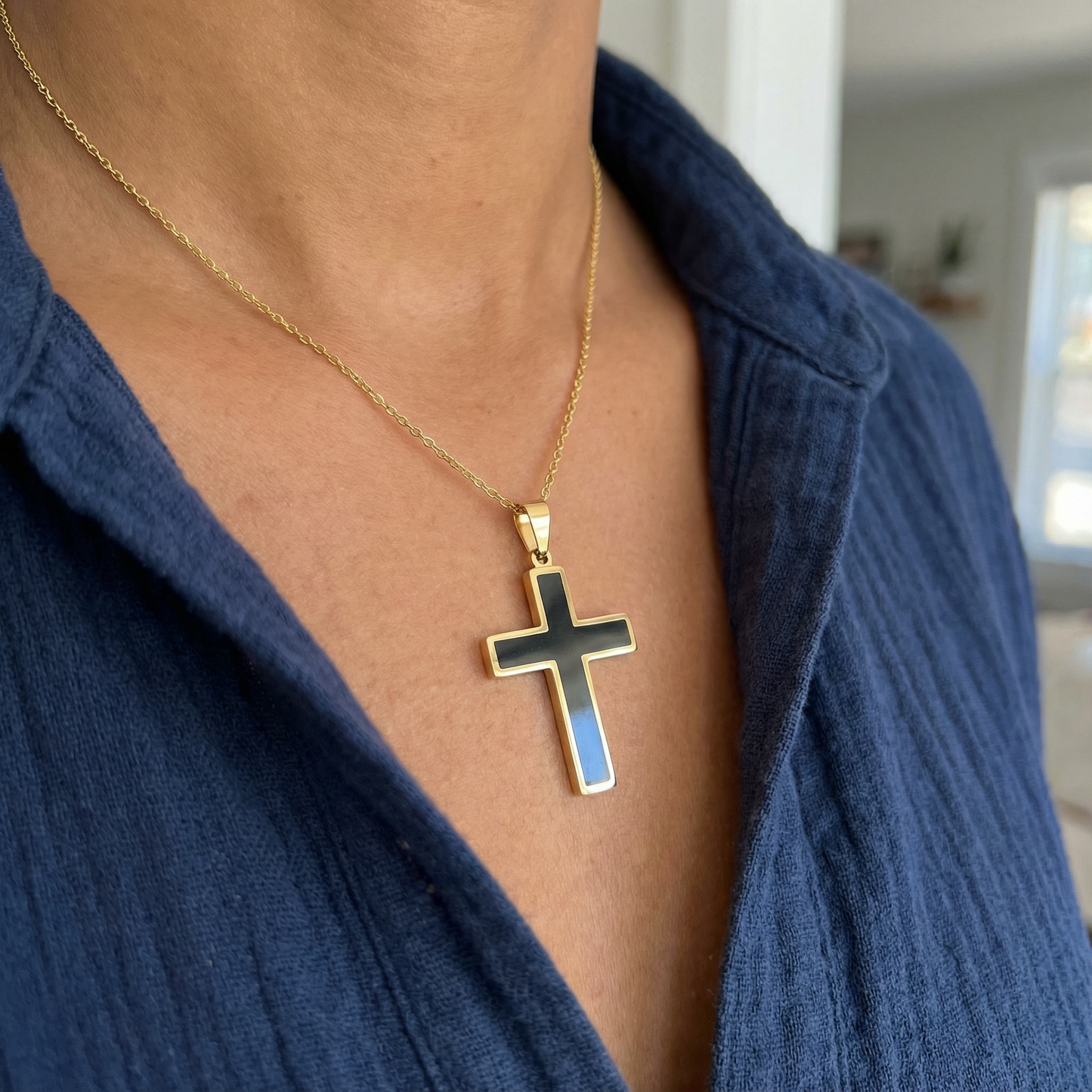 Cross Pendant for Men & Women – Matte Black and Gold Ion Plated Stainless Steel Cross Pendant – Durable, Waterproof, Religious Jewelry - (Chain Not Included)