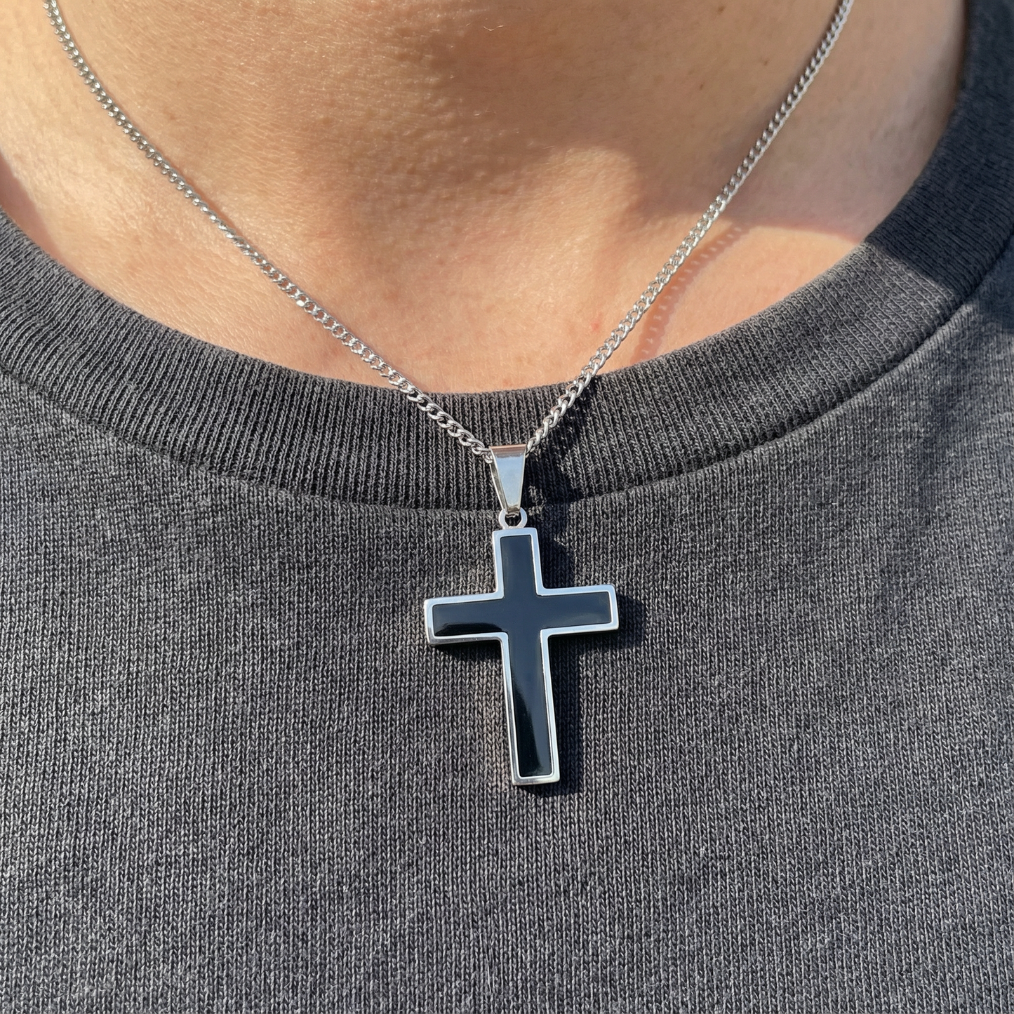 Cross Pendant for Men & Women – Matte Black Ion Plated Stainless Steel Cross Pendant with Modern Chain – Durable, Waterproof Jewelry - (Chain Not Included)