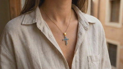 Cross Pendant for Men & Women – Matte Black and Gold Ion Plated Stainless Steel Cross Pendant – Durable, Waterproof, Religious Jewelry - (Chain Not Included)