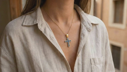 Cross Pendant for Men & Women – Matte Black and Gold Ion Plated Stainless Steel Cross Pendant – Durable, Waterproof, Religious Jewelry - (Chain Not Included)