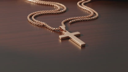 18K Gold Plated Christian Cross Necklace for Men & Women – 1 Inch Stainless Steel Pendant, Rounded Box Chain