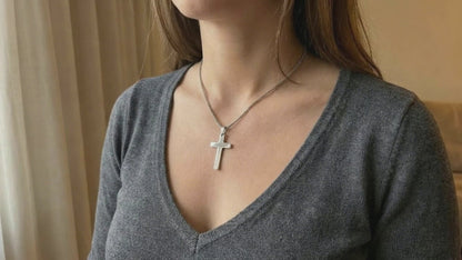 Christian Cross Necklace for Men & Women – 1 Inch Stainless Steel Pendant, Rounded Box Chain – Waterproof, Hypoallergenic Religious Jewelry Gift